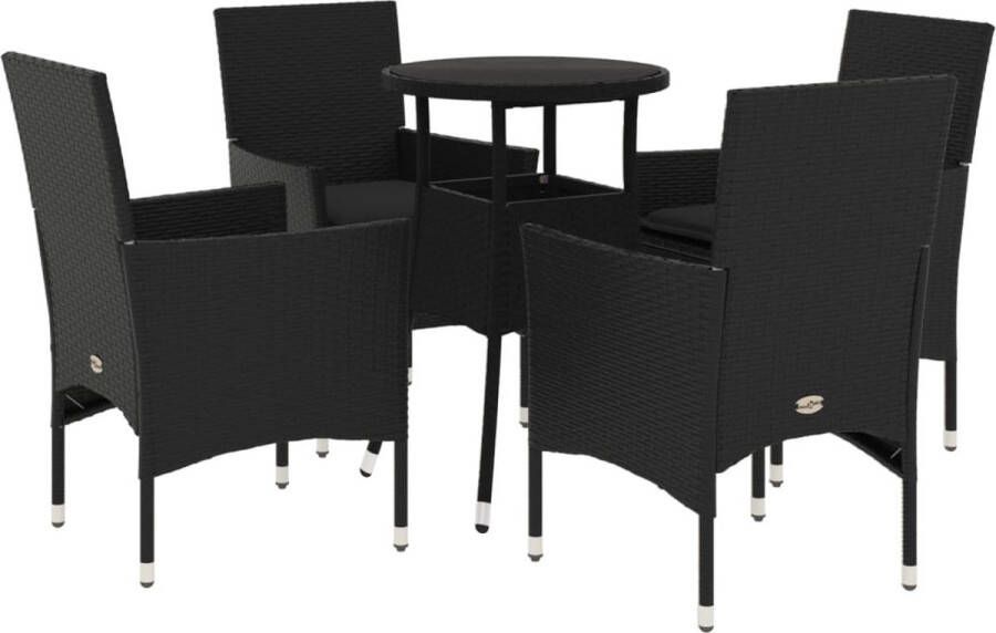 VidaXL 5-delige Tuinset met kussens poly rattan en glas zwart