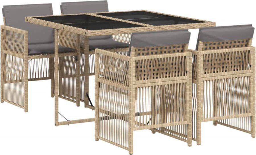 VidaXL 5-delige Tuinset met kussens poly rattan gemengd beige