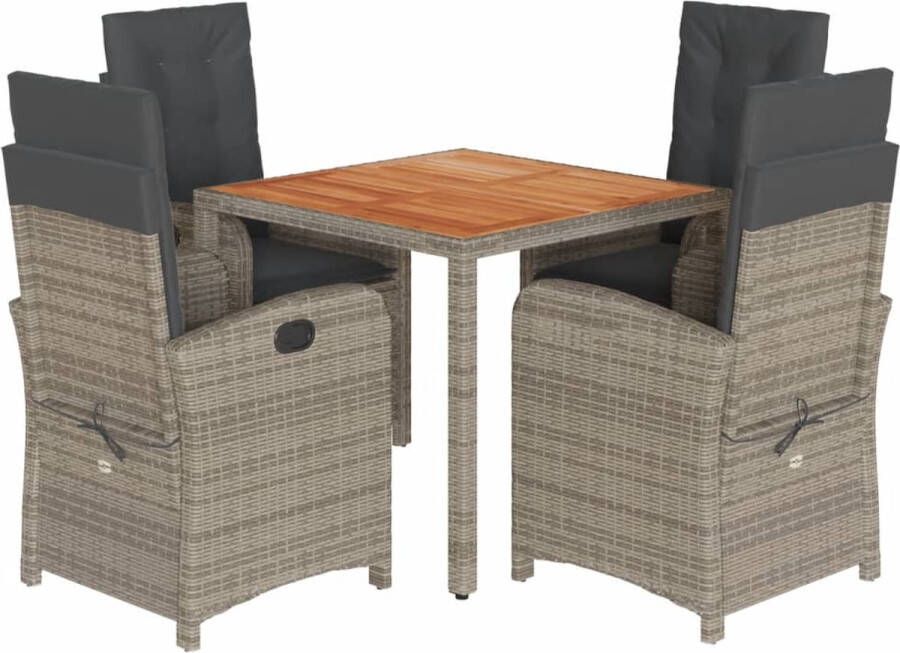 VidaXL 5-delige Tuinset met kussens poly rattan grijs