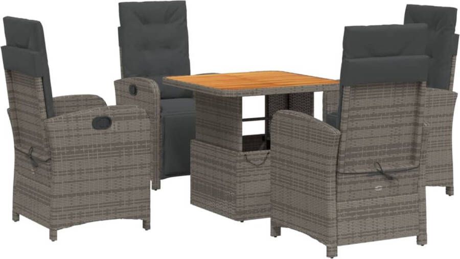 VidaXL 5-delige Tuinset met kussens poly rattan grijs