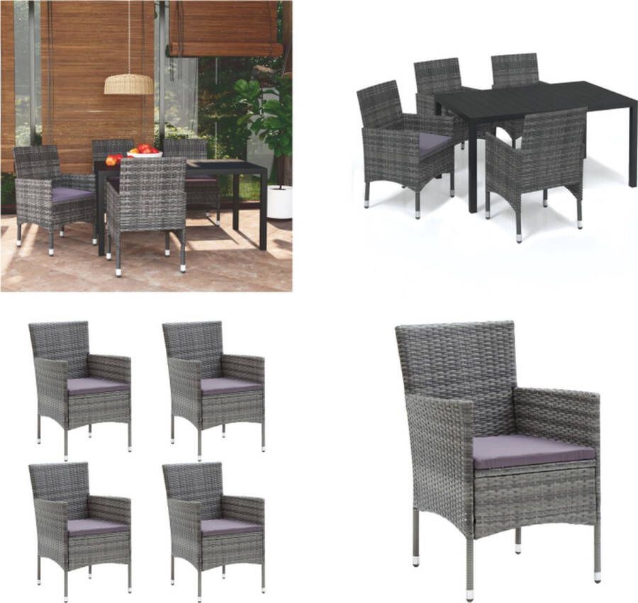 VidaXL 5-delige Tuinset met kussens poly rattan grijs Eethoek Eethoeken Eetset Eetsets