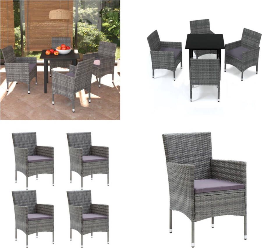 VidaXL 5-delige Tuinset met kussens poly rattan grijs Eethoek Eethoeken Eetset Eetsets