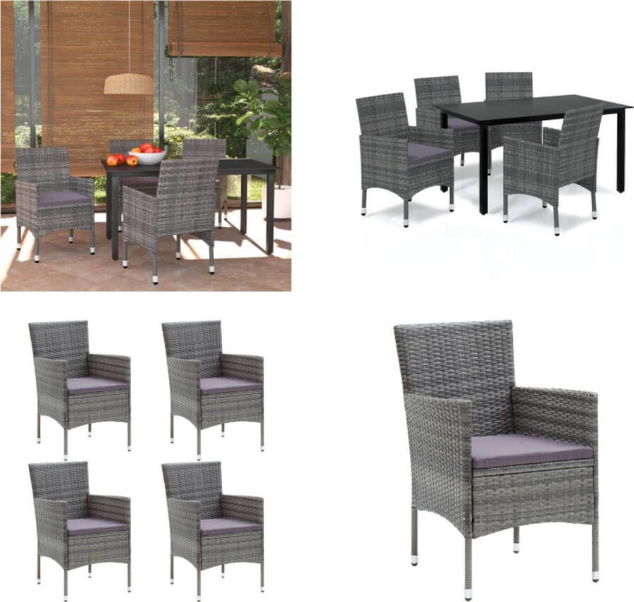 VidaXL 5-delige Tuinset met kussens poly rattan grijs Eethoek Eethoeken Eetset Eetsets