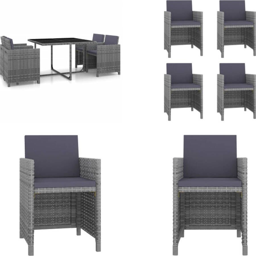VidaXL 5-delige Tuinset met kussens poly rattan grijs Eethoek Voor Buiten Eethoeken Voor Buiten Tuintafel En Stoel Tuintafels En Stoelen