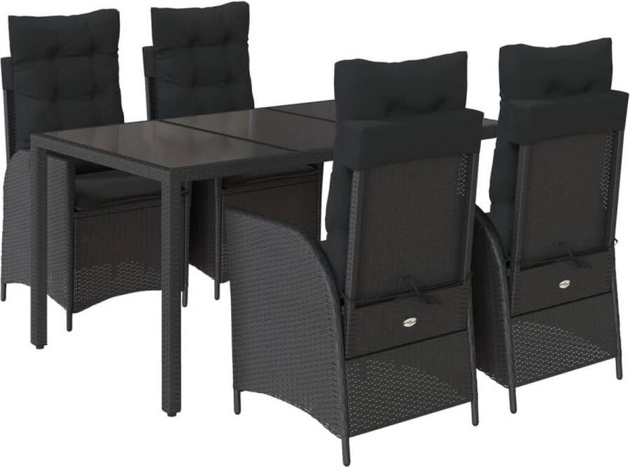 VidaXL 5-delige Tuinset met kussens poly rattan zwart