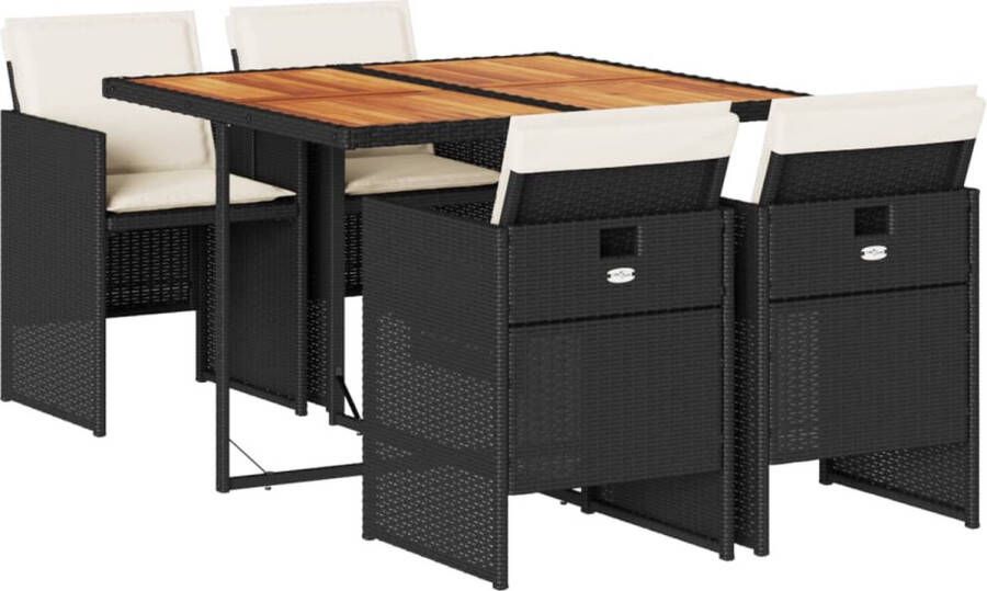 VidaXL 5-delige Tuinset met kussens poly rattan zwart