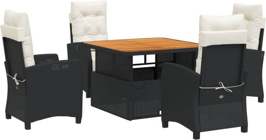 VidaXL 5-delige Tuinset met kussens poly rattan zwart