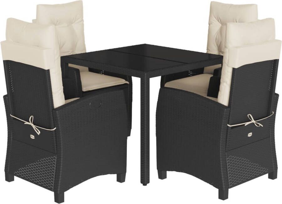 VidaXL 5-delige Tuinset met kussens poly rattan zwart