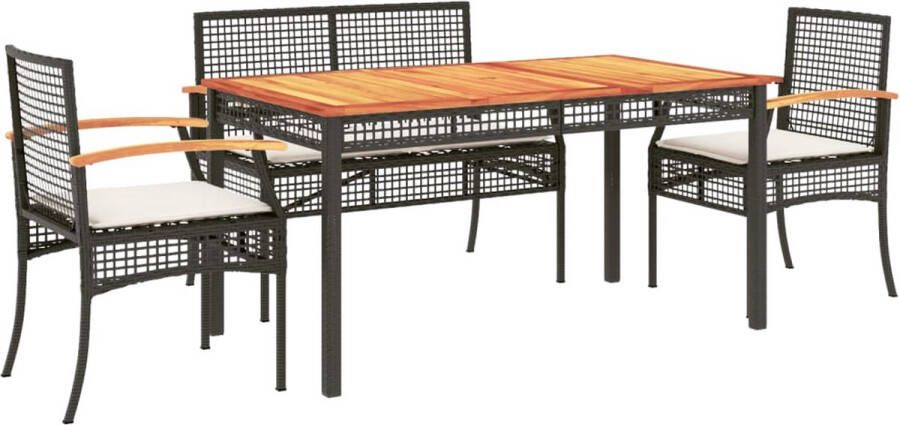 VidaXL 5-delige Tuinset met kussens poly rattan zwart