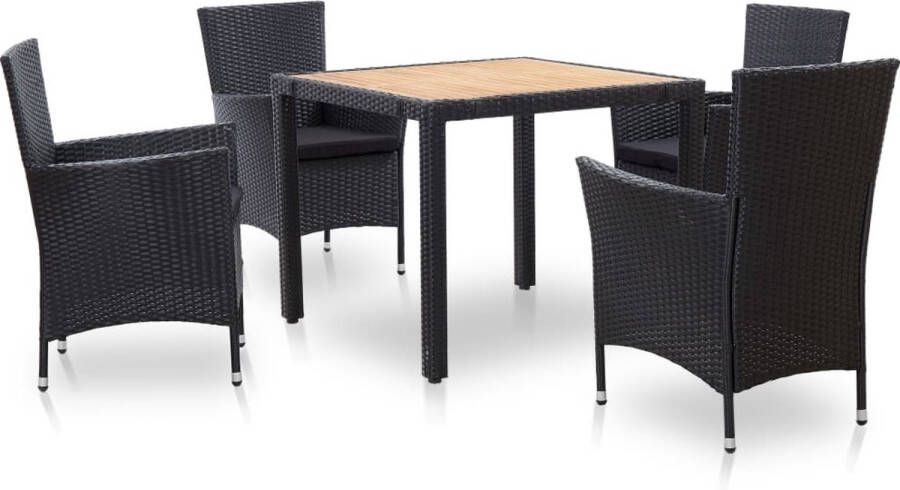 VidaXL -5-delige-Tuinset-met-kussens-poly-rattan-zwart