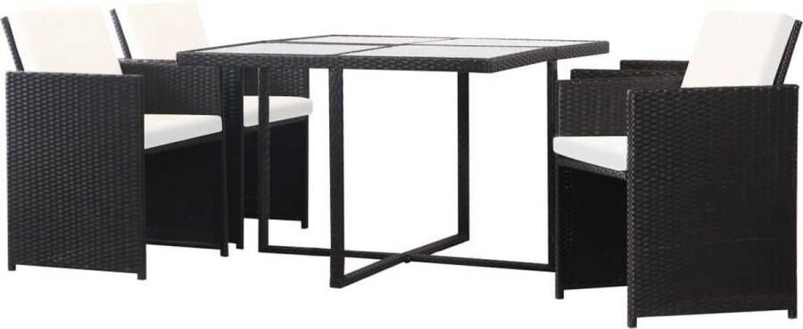 VidaXL -5-delige-Tuinset-met-kussens-poly-rattan-zwart