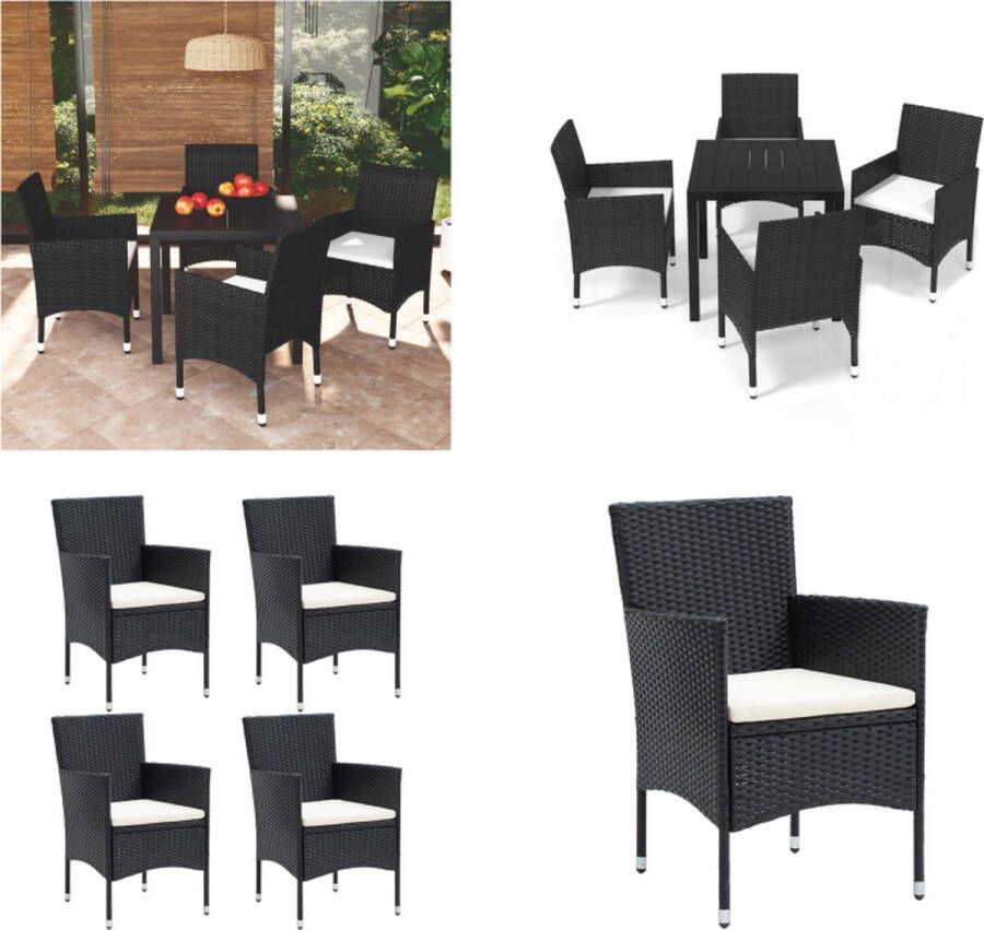 VidaXL 5-delige Tuinset met kussens poly rattan zwart Eethoek Eethoeken Eetset Eetsets