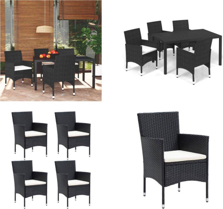 VidaXL 5-delige Tuinset met kussens poly rattan zwart Eethoek Eethoeken Eetset Eetsets