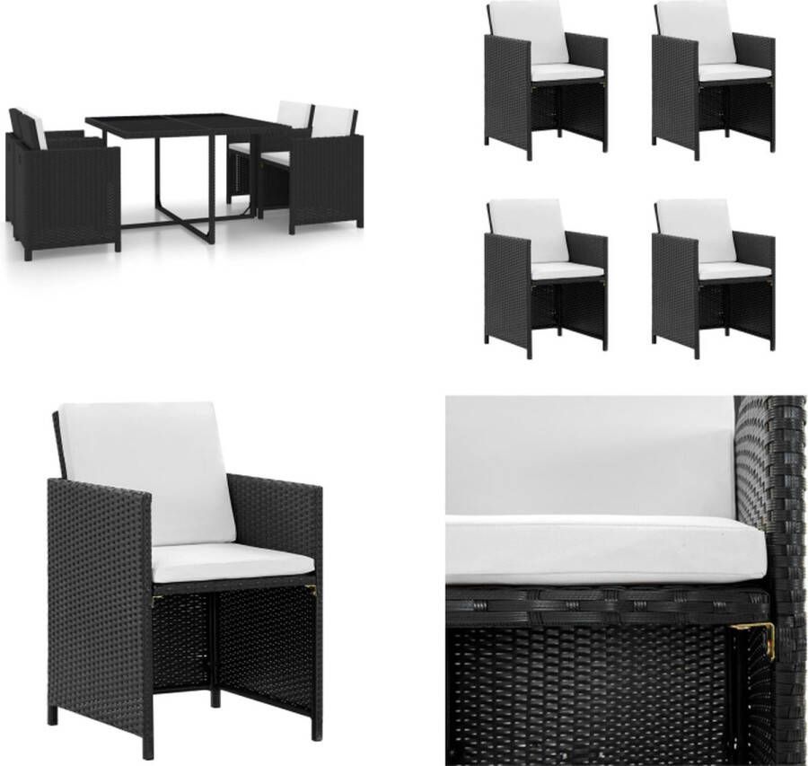 VidaXL 5-delige Tuinset met kussens poly rattan zwart Eethoek Voor Buiten Eethoeken Voor Buiten Tuintafel En Stoel Tuintafels En Stoelen