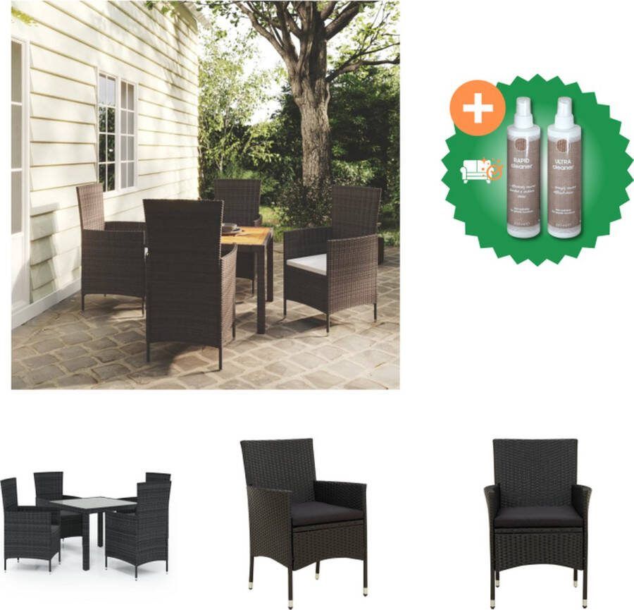VidaXL Tuinset eethoek 90 x 90 x 75 cm poly rattan gepoedercoat staal zwart inclusief 4 stoelen en kussens Tuinset Inclusief Onderhoudsset