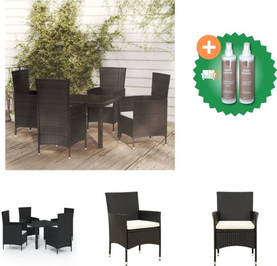 VidaXL 5 delige Tuinset met kussens poly rattan zwart Tuinset Inclusief Onderhoudsset