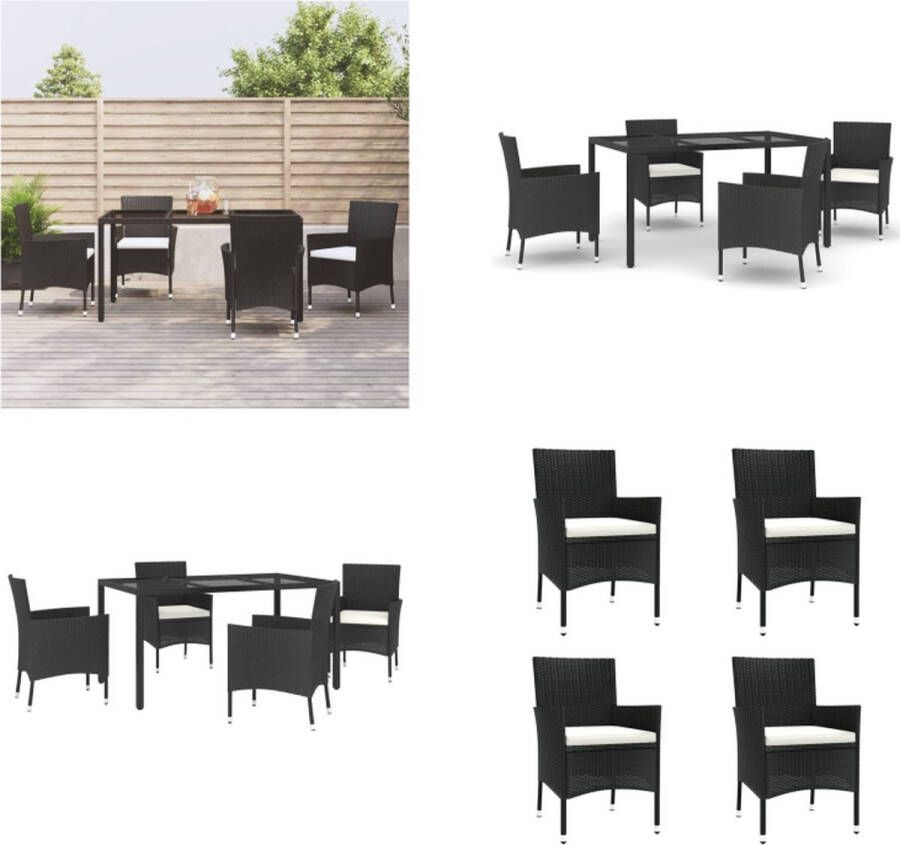 VidaXL 5-delige Tuinset met kussens poly rattan zwart Tuinset Tuinsets Tuin Set Tuinmeubelset