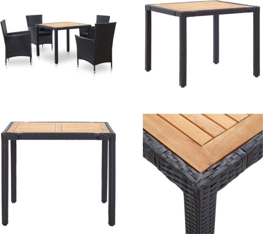 VidaXL 5-delige Tuinset met kussens poly rattan zwart Tuintafel En Stoel Tuintafels En Stoelen Tuintafel Set Tuintafel Sets
