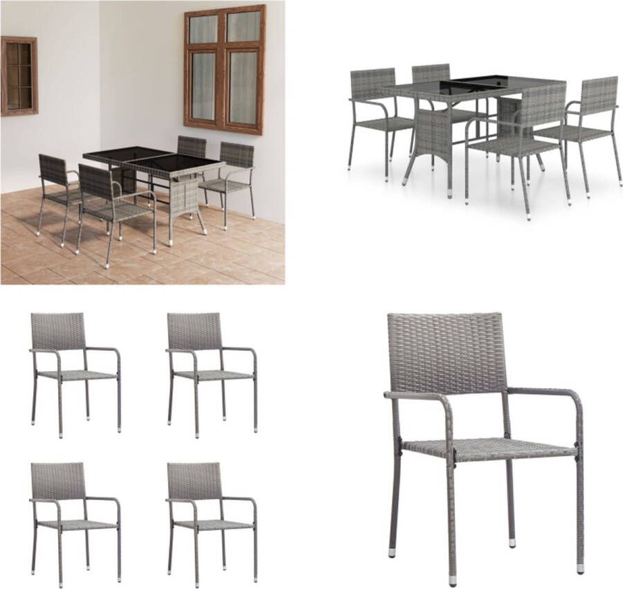 VidaXL 5-delige Tuinset poly rattan antracietkleurig en grijs Eetset Eetsets Eethoek Eethoeken