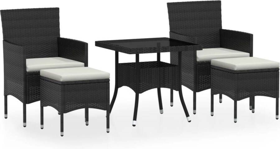 VidaXL 5-delige Tuinset poly rattan en gehard glas zwart