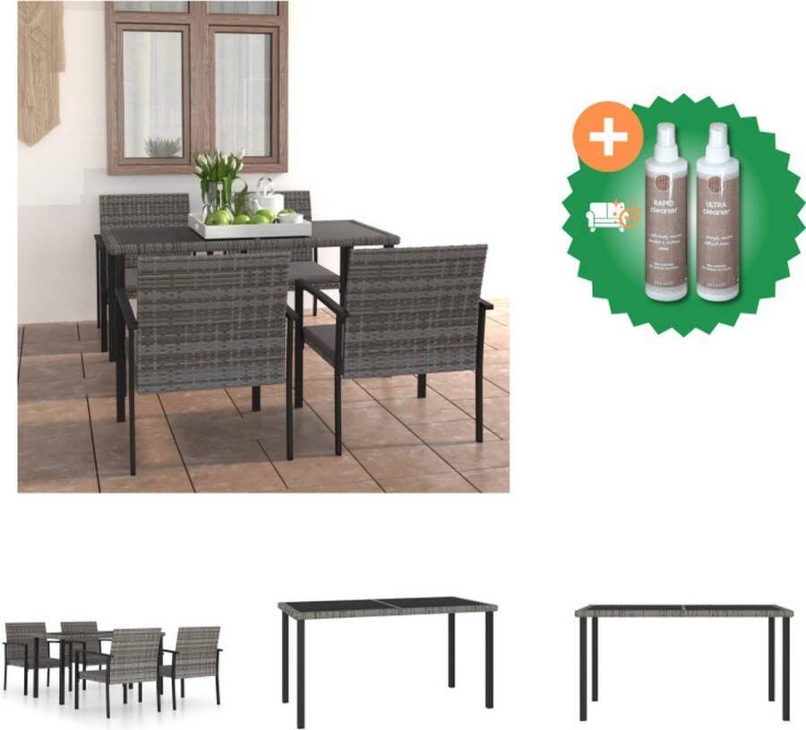 VidaXL Tuinset Stalen frame PE-rattan Grijs Zwart 140 x 70 x 73 cm Set bevat tafel 4 stoelen en 4 zitkussens Tuinset Inclusief Onderhoudsset