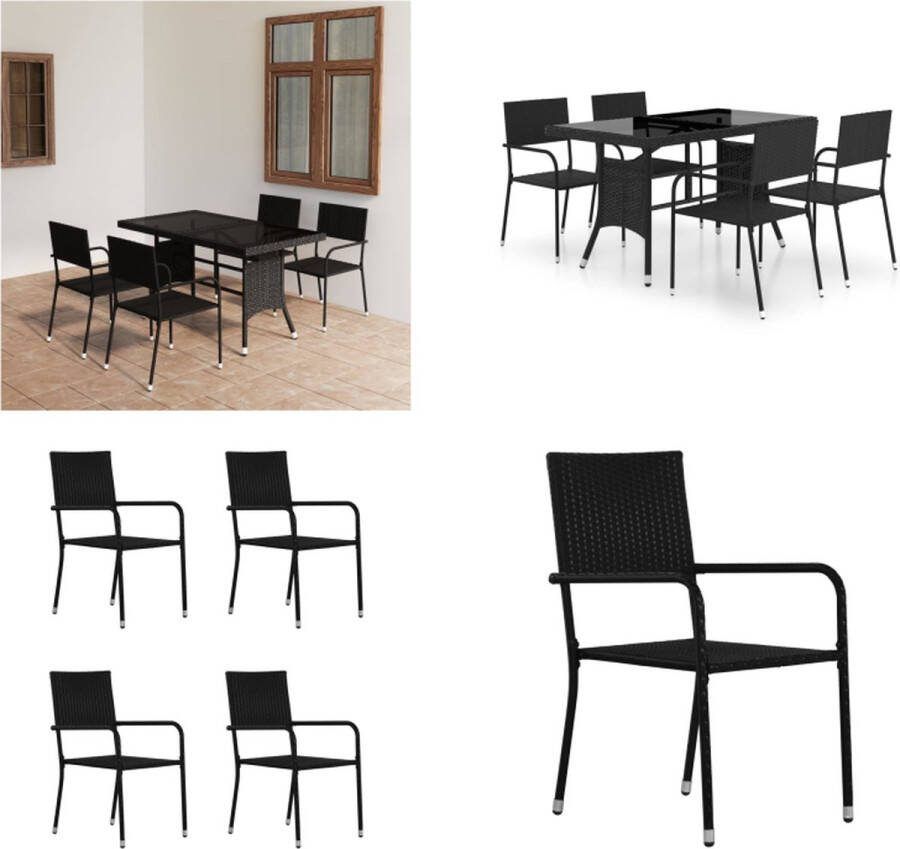 VidaXL 5-delige Tuinset poly rattan zwart Eetset Eetsets Eethoek Eethoeken
