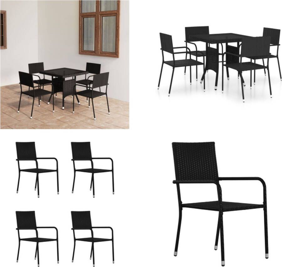 VidaXL 5-delige Tuinset poly rattan zwart Eetset Eetsets Eethoek Eethoeken