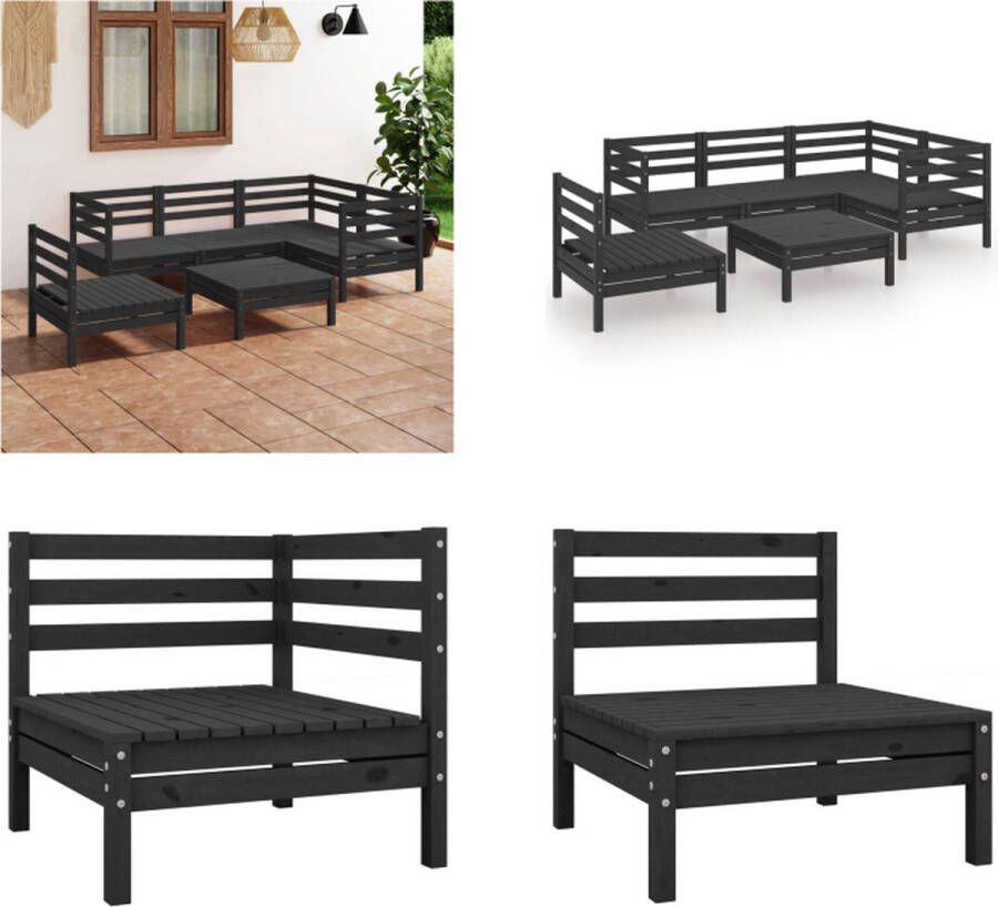 VidaXL 6-delige Loungeset massief grenenhout zwart Loungeset Loungesets Tuinset Tuinsets