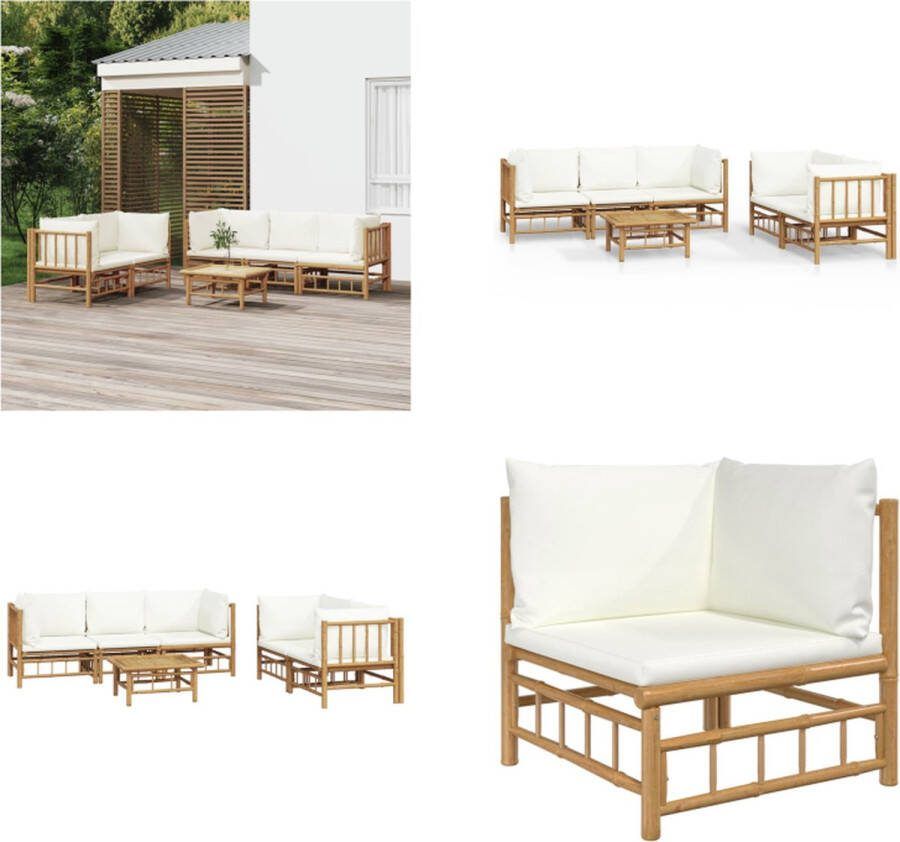 VidaXL 6-delige Loungeset met kussens bamboe crèmewit Loungeset Loungesets Tuinset Bamboe Loungeset