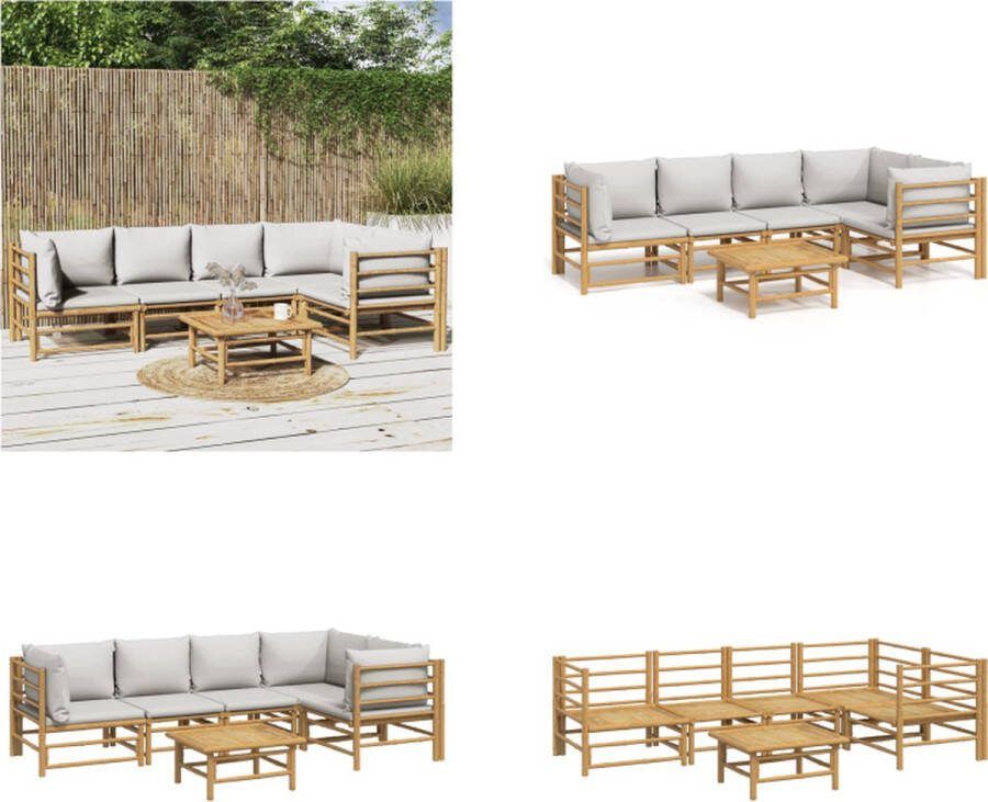VidaXL 6-delige Loungeset met kussens bamboe lichtgrijs Loungeset Loungesets Tuinset Bamboe Loungeset