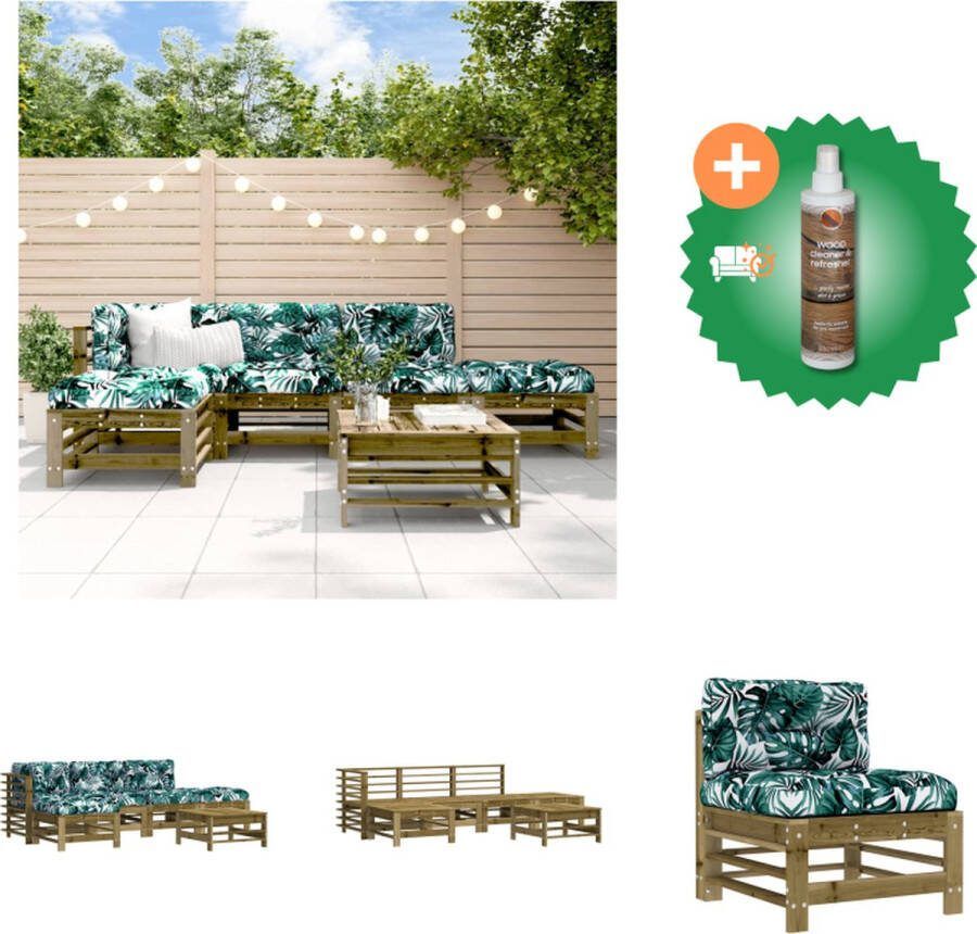 VidaXL 6 delige Loungeset met kussens geïmpregneerd grenenhout Tuinset Inclusief Houtreiniger en verfrisser