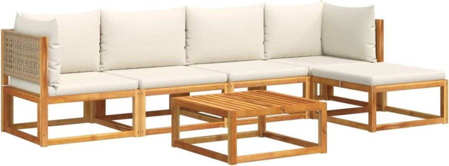 VidaXL 6-delige Loungeset met kussens massief acaciahout