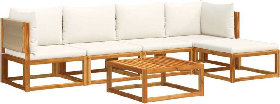 VidaXL 6-delige Loungeset met kussens massief acaciahout