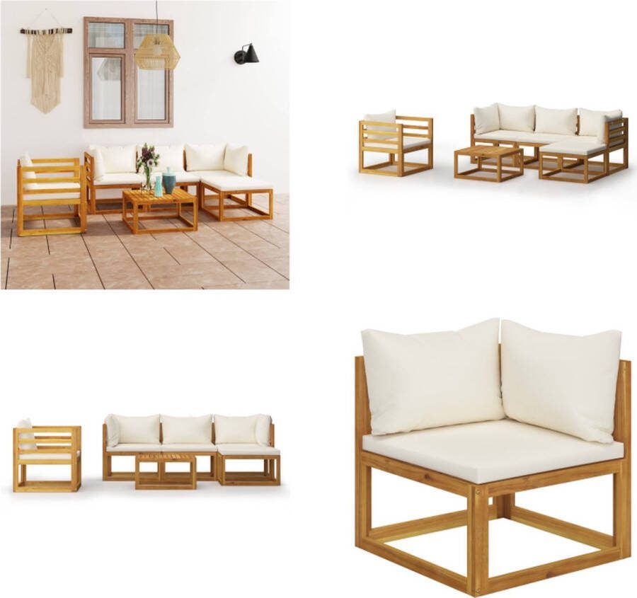 VidaXL 6-delige Loungeset met kussens massief acaciahout crème Tuinset Tuinsets Tuinmeubelset Tuinmeubelsets