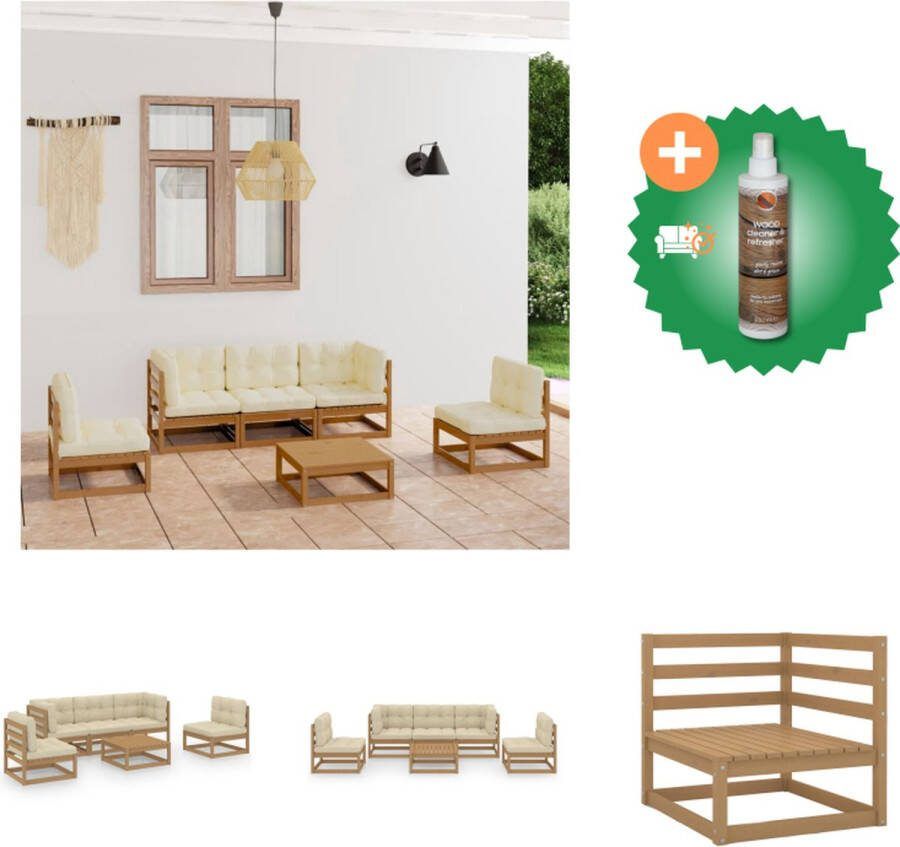 VidaXL Tuinset Grenenhout Honingbruin 70x70x67cm Midden hoekbank Tafel Zitkussen Rug zijkussen Tuinset Inclusief Houtreiniger en verfrisser