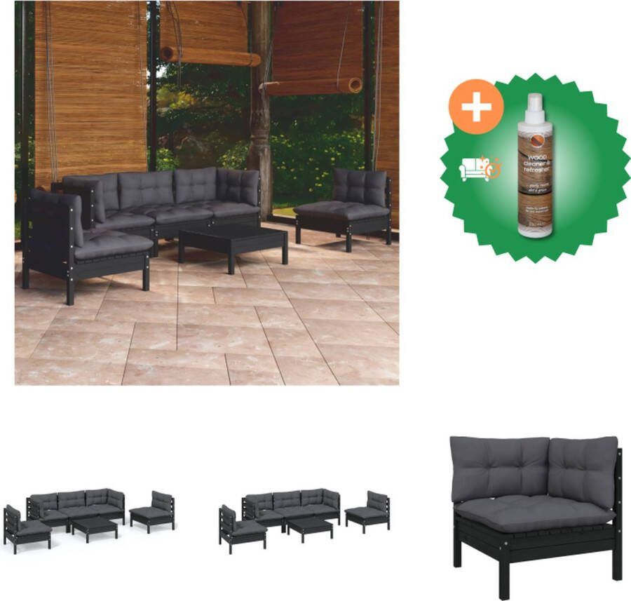 VidaXL Tuinset Grenenhout Zwart Hoekbank Middenbank Voetenbank Tafel Inclusief Kussens Afmetingen- 63.5 x 63.5 x 62.5 cm Montage vereist Tuinset Inclusief Houtreiniger en verfrisser