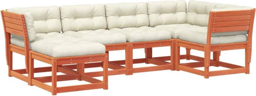 VidaXL 6-delige Loungeset met kussens massief grenenhout wasbruin
