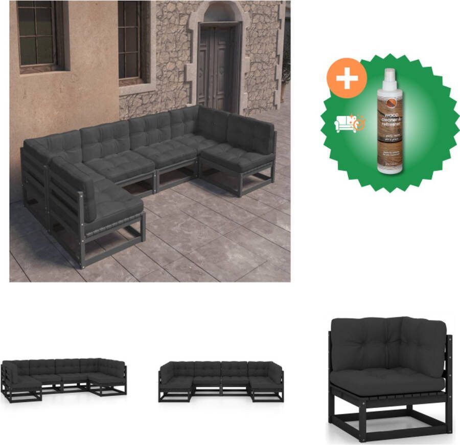 VidaXL 6 delige Loungeset met kussens massief grenenhout zwart Tuinset Inclusief Houtreiniger en verfrisser
