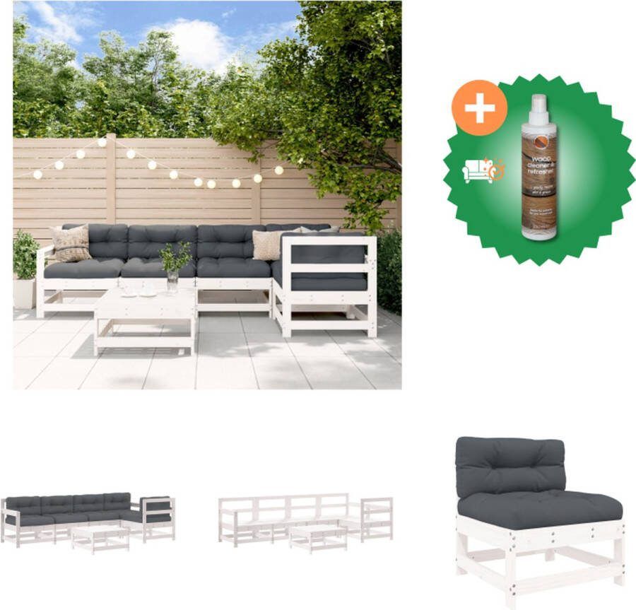 VidaXL Loungeset Grenenhout Wit Middenbank 62x62x70.5cm Tuinstoel 66x62x70.5cm Voetenbank salontafel 62x62x32cm Tuinset Inclusief Houtreiniger en verfrisser