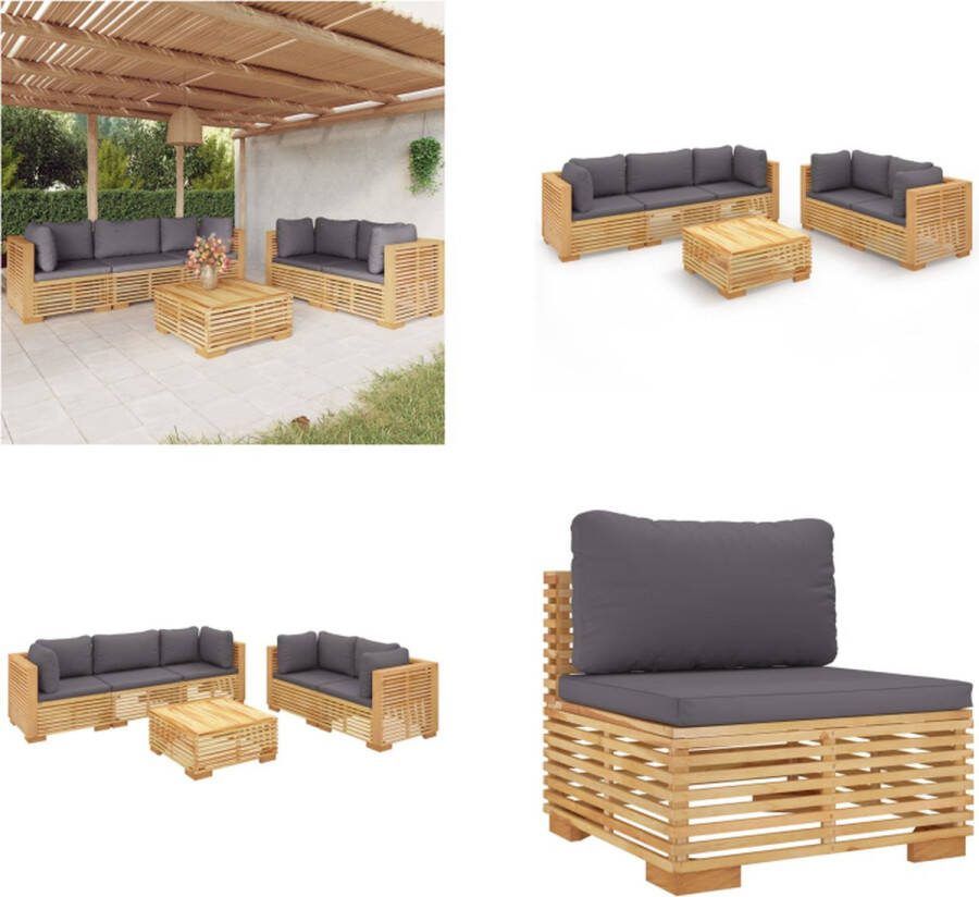 VidaXL 6-delige Loungeset met kussens massief teakhout Loungeset Loungesets Loungeset Voor De Tuin Loungeset Voor Terras