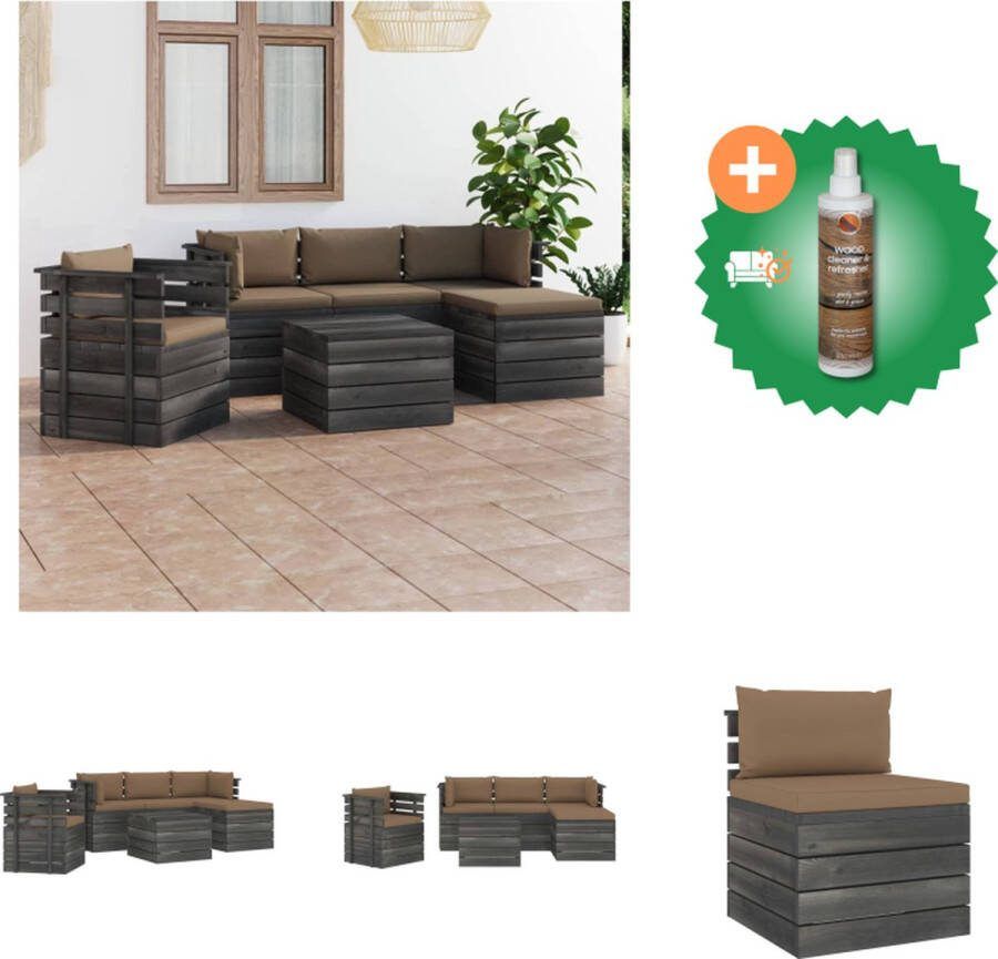 VidaXL Pallet Tuinset Grenenhout Armstoel 70x65x71.5 Middenbank 60x65x71.5 Hoekbank 65x65x71.5 Hocker Tafel 60x60x41.5 Zitkussen 60x60x6 Rug Zijkussen 60x38x13 Tuinset Inclusief Houtreiniger en verfrisser