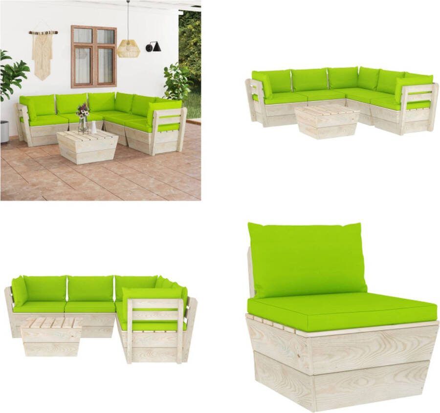 VidaXL 6-delige Loungeset met kussens pallet vurenhout Loungeset Loungesets Tuinset Tuinsets
