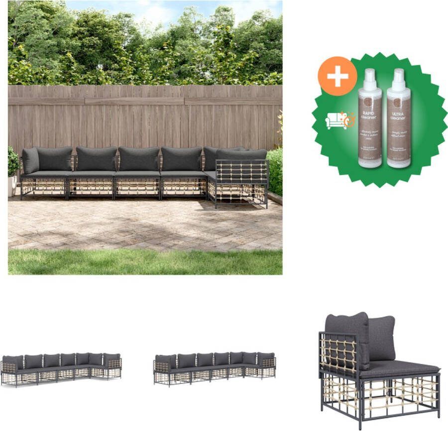 VidaXL 6 delige Loungeset met kussens poly rattan antracietkleurig Loungebank Inclusief Onderhoudsset