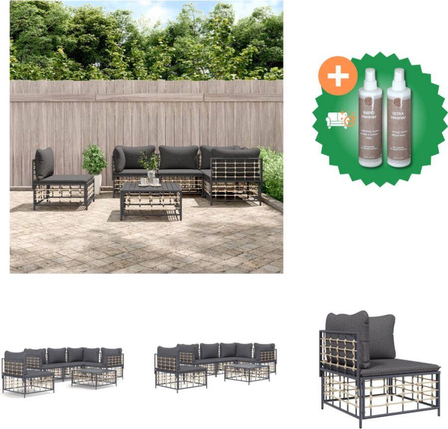 VidaXL 6 delige Loungeset met kussens poly rattan antracietkleurig Loungebank Inclusief Onderhoudsset