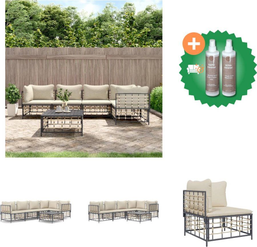 VidaXL Loungeset Antraciet Poly Rattan Hoekbank 72x72x66 cm Middenbank 72x70x66 cm Tafel 70x70x34 cm Beige Kussen Loungebank Inclusief Onderhoudsset