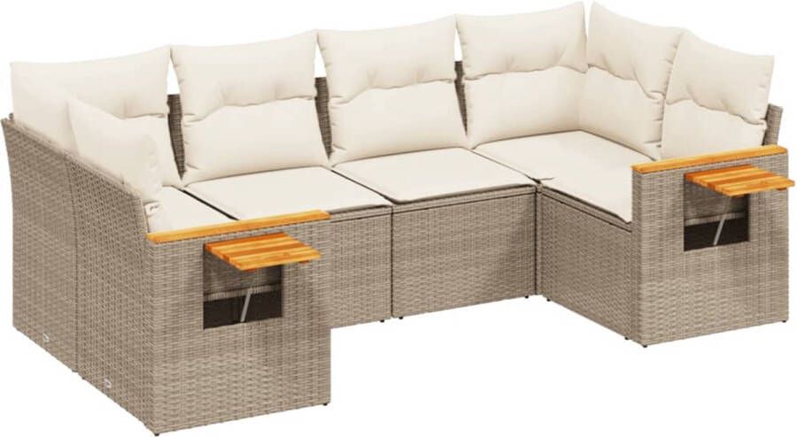 VidaXL 6-delige Loungeset met kussens poly rattan beige