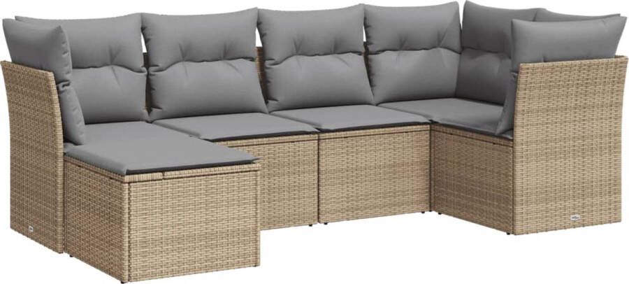 VidaXL 6-delige Loungeset met kussens poly rattan beige