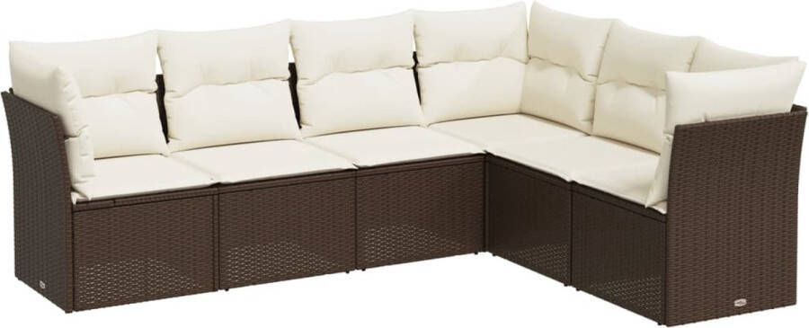 VidaXL 6-delige Loungeset met kussens poly rattan bruin