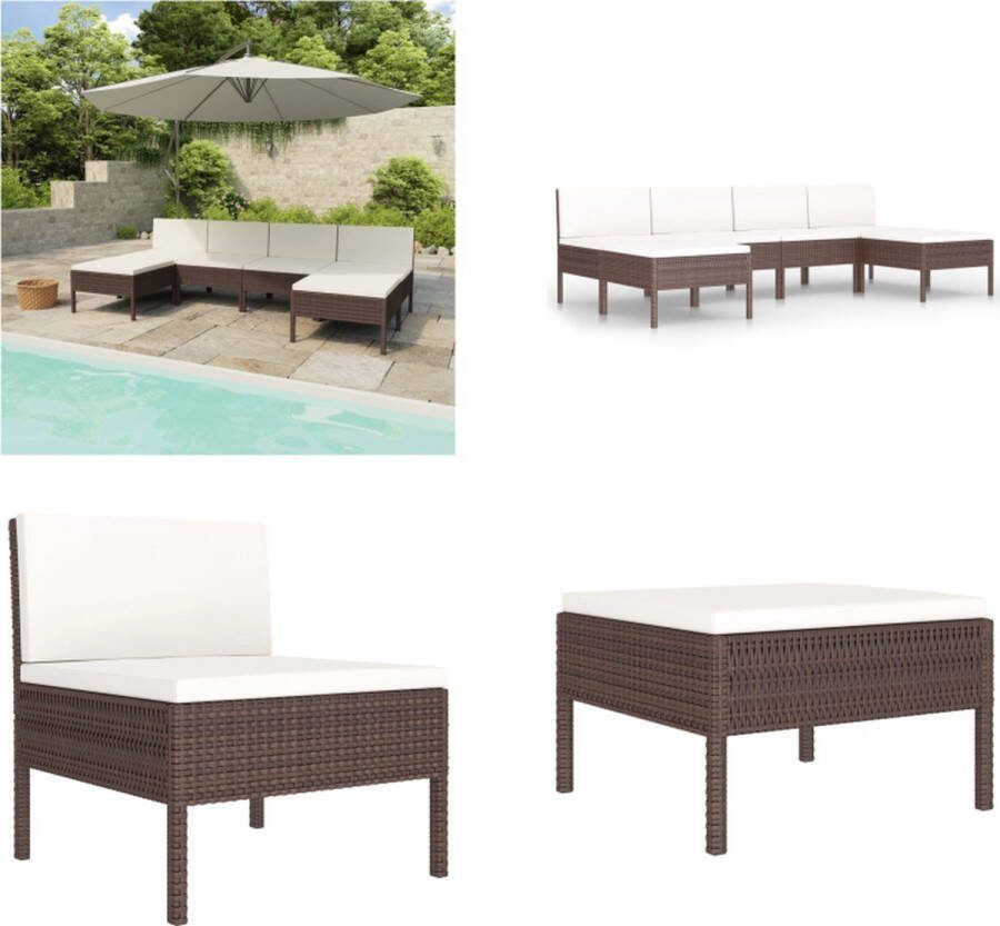 VidaXL 6-delige Loungeset met kussens poly rattan bruin Tuinbank Tuinbanken Loungebank Loungebanken