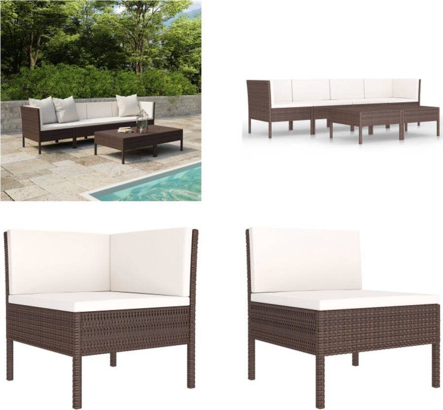 VidaXL 6-delige Loungeset met kussens poly rattan bruin Tuinbank Tuinbanken Loungebank Loungebanken